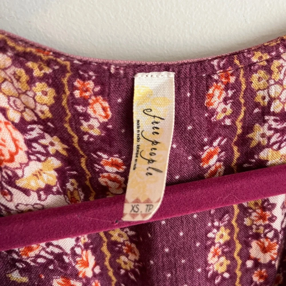 FREE PEOPLE Bridgette Floral Long Sleeve Boho Mini Dress In Berry Combo - Picture 9 of 9